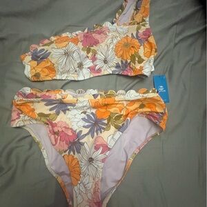 One-Strap Multicolor Floral Bikini Set
